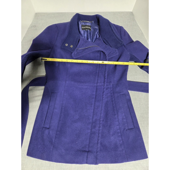 Express Women Wool Blend Coat Zip Up with Belt Size Small Petiite Purple Violet - Picture 3 of 11